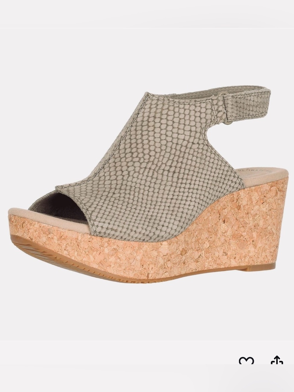 Clarks Annadel Joy Textured Peep-Tow Cork Wedge Sandal.  New With Tags